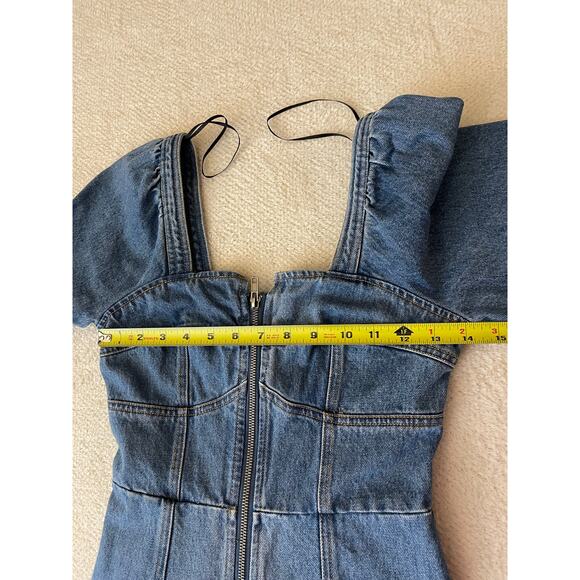 Future Collection Women's Puff Sleeve Square Neck 70s Bohemian Denim Dress 0 - Picture 12 of 16